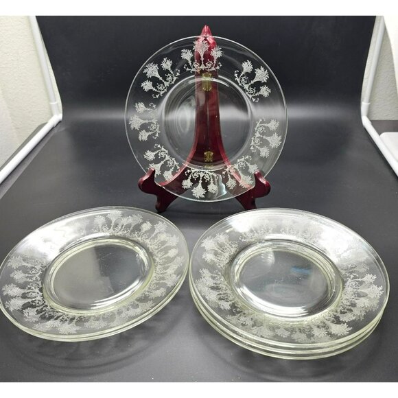 Morgantown Mayfair Plates Etched Glass Salad or Dessert Set Of 6 Vintage JJ3959 - Picture 2 of 6
